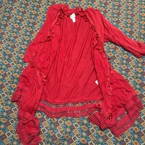 Chico's Vibrant Red Ruffle Cardigan